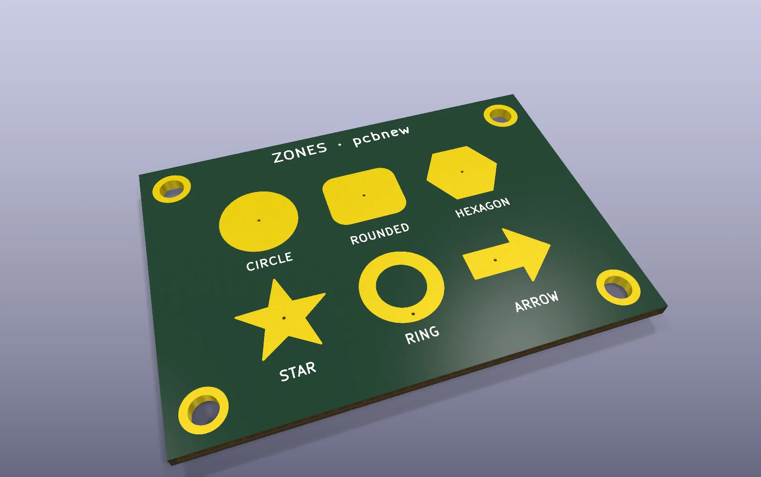 3D render of a KiCad board generated on the command line with kicad-cli pcb render, without opening the GUI