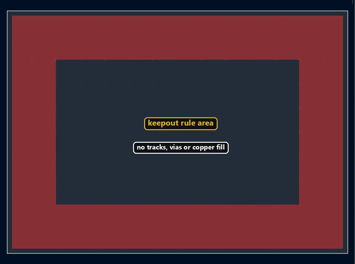 Keepout rule area created by a Python script: the surrounding ground pour stays out of it