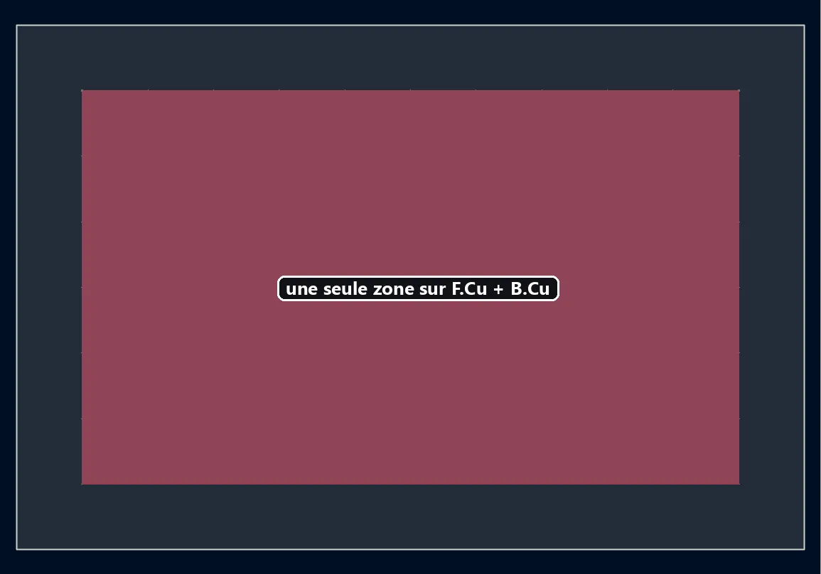 Une seule zone de cuivre remplie à la fois sur F.Cu et B.Cu, définie par un LSET en Python dans KiCad